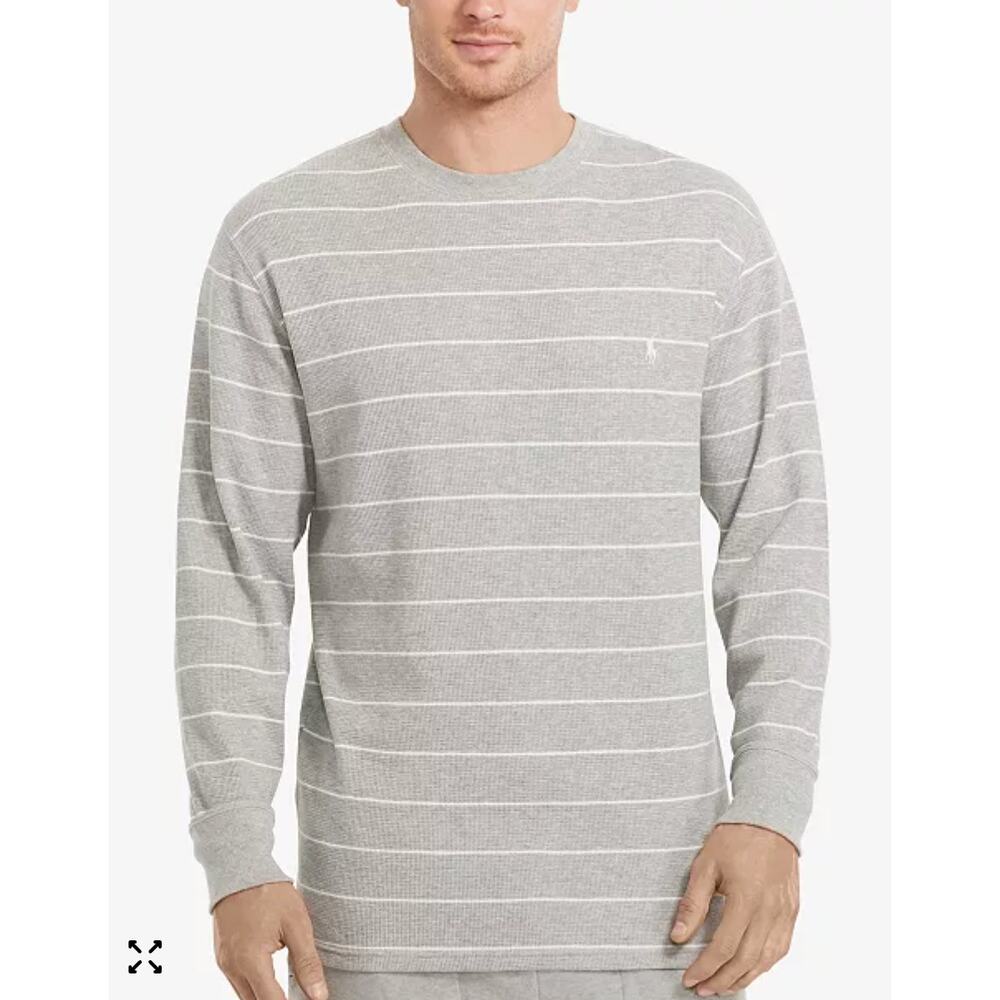 Polo Ralph Lauren Striped Waffle Knit Thermal Long Sleeve – Gray / White – Large